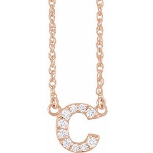 Ladies Natural Diamond Lowercase Initial C Necklace (I1, H+) — 14K Rose Gold