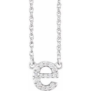 Ladies Natural Diamond Lowercase Initial E Necklace (I1, H+) — 14K White Gold