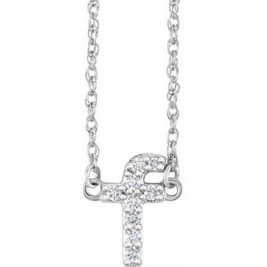 Ladies Natural Diamond Lowercase Initial F Necklace (I1, H+) — 14K White Gold