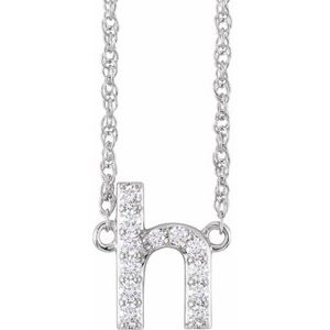 Ladies Natural Diamond Lowercase Initial H Necklace (I1, H+) — 14K White Gold