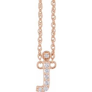 Ladies Natural Diamond Lowercase Initial J Necklace (I1, H+) — 14K Rose Gold