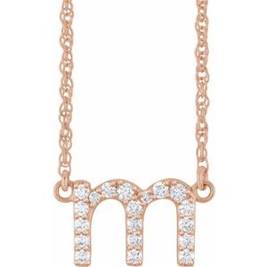 Ladies Natural Diamond Lowercase Initial M Necklace (I1, H+) — 14K Rose Gold