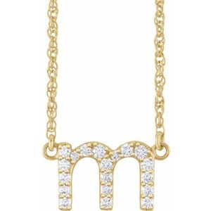 Ladies Natural Diamond Lowercase Initial M Necklace (I1, H+) — 14K Yellow Gold