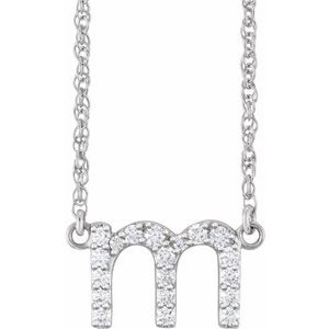 Ladies Natural Diamond Lowercase Initial M Necklace (I1, H+) — 14K White Gold