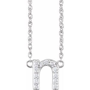 Ladies Natural Diamond Lowercase Initial N Necklace (I1, H+) — 14K White Gold