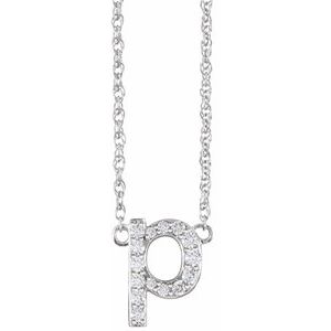 Ladies Natural Diamond Lowercase Initial P Necklace (I1, H+) — 14K White Gold