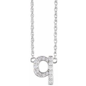 Ladies Natural Diamond Lowercase Initial Q Necklace (I1, H+) — 14K White Gold