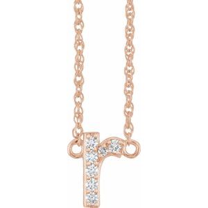 Ladies Natural Diamond Lowercase Initial R Necklace (I1, H+) — 14K Rose Gold