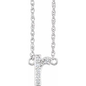 Ladies Natural Diamond Lowercase Initial R Necklace (I1, H+) — 14K White Gold