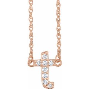 Ladies Natural Diamond Lowercase Initial T Necklace (I1, H+) — 14K Rose Gold