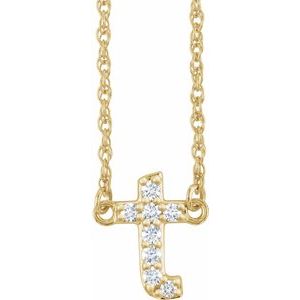 Ladies Natural Diamond Lowercase Initial T Necklace (I1, H+) — 14K Yellow Gold