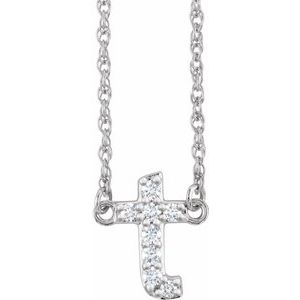 Ladies Natural Diamond Lowercase Initial T Necklace (I1, H+) — 14K White Gold