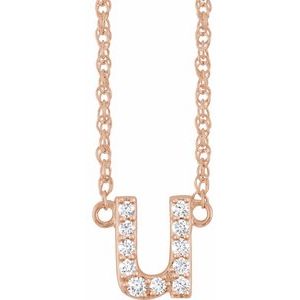 Ladies Natural Diamond Lowercase Initial U Necklace (I1, H+) — 14K Rose Gold