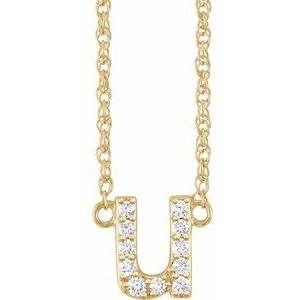 Ladies Natural Diamond Lowercase Initial U Necklace (I1, H+) — 14K Yellow Gold