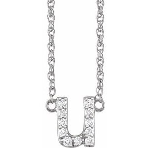 Ladies Natural Diamond Lowercase Initial U Necklace (I1, H+) — 14K White Gold
