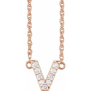 Ladies Natural Diamond Lowercase Initial V Necklace (I1, H+) — 14K Rose Gold