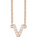Ladies Natural Diamond Lowercase Initial V Necklace (I1, H+) — 14K Rose Gold