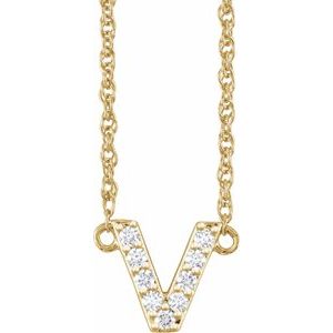 Ladies Natural Diamond Lowercase Initial V Necklace (I1, H+) — 14K Yellow Gold