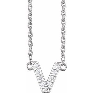 Ladies Natural Diamond Lowercase Initial V Necklace (I1, H+) — 14K White Gold