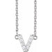 Ladies Natural Diamond Lowercase Initial V Necklace (I1, H+) — 14K White Gold