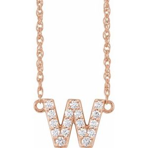 Ladies Natural Diamond Lowercase Initial W Necklace (I1, H+) — 14K Rose Gold