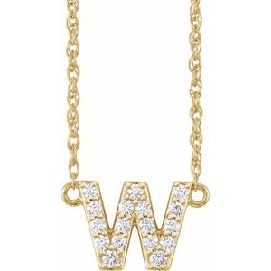 Ladies Natural Diamond Lowercase Initial W Necklace (I1, H+) — 14K Yellow Gold