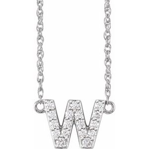 Ladies Natural Diamond Lowercase Initial W Necklace (I1, H+) — 14K White Gold