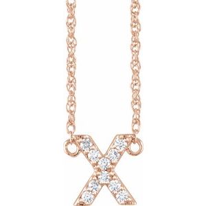 Ladies Natural Diamond Lowercase Initial X Necklace (I1, H+) — 14K Rose Gold
