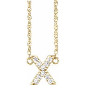 Ladies Natural Diamond Lowercase Initial X Necklace (I1, H+) — 14K Yellow Gold