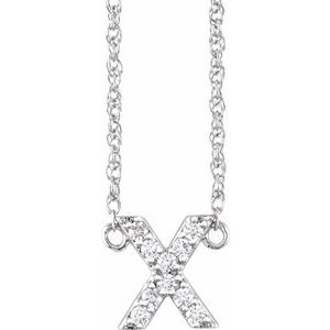 Ladies Natural Diamond Lowercase Initial X Necklace (I1, H+) — 14K White Gold
