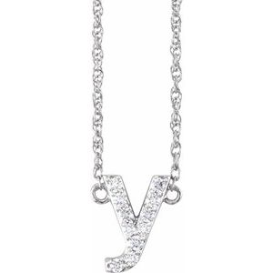 Ladies Natural Diamond Lowercase Initial Y Necklace (I1, H+) — 14K White Gold