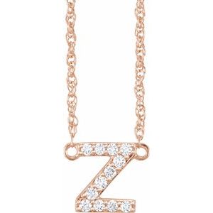 Ladies Natural Diamond Lowercase Initial Z Necklace (I1, H+) — 14K Rose Gold