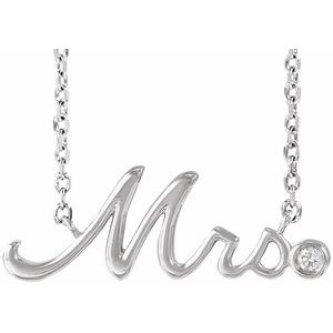 Ladies Natural Diamond "Mrs" Necklace (I1, G-H) — Sterling Silver