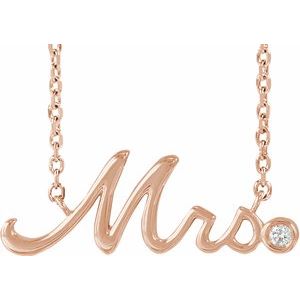 Ladies Natural Diamond "Mrs" Necklace (I1, G-H) — 14K Rose Gold