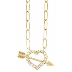 Ladies Natural Diamond Heart Arrow Necklace (I1, G-H) — 14K Yellow Gold