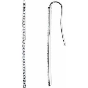 Ladies Natural Diamond Vertical Bar Earrings — 14K White Gold