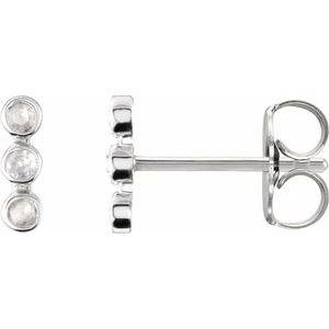 Ladies Rose-Cut Natural Diamond Three-Stone Bar Earrings — 14K White Gold