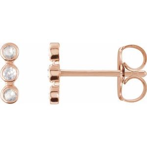Ladies Rose-Cut Natural Diamond Three-Stone Bar Earrings — 14K Rose Gold