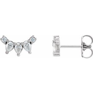 Ladies Natural Diamond Curved Bar Earrings — 14K White Gold