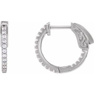 Ladies Natural Diamond Inside-Outside 15.5 mm Hinged Hoop Earrings (I1, H+) — 14K White Gold
