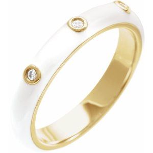 Ladies Natural Diamond White Enamel Ring (I1, G-H) — 14K Yellow Gold