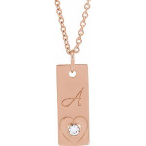 Ladies Natural Diamond Engravable Heart Necklace (I1, G-H) — 14K Rose Gold