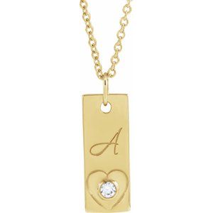 Ladies Natural Diamond Engravable Heart Necklace (I1, G-H) — 14K Yellow Gold