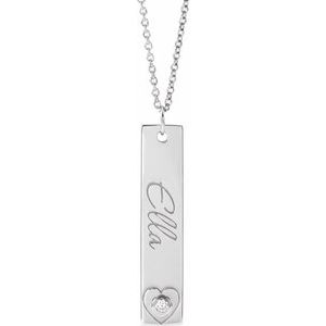 Ladies Natural Diamond Engravable Heart Necklace (SI2-SI3, G-H) — Platinum