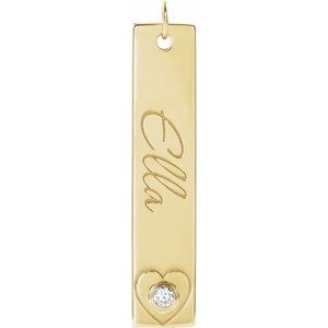Ladies Natural Diamond Engravable Heart Pendant — 14K Yellow Gold