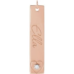 Ladies Natural Diamond Engravable Heart Pendant — 14K Rose Gold