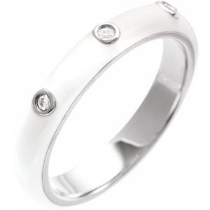Ladies Natural Diamond White Enamel Ring (I1, G-H) — 14K White Gold