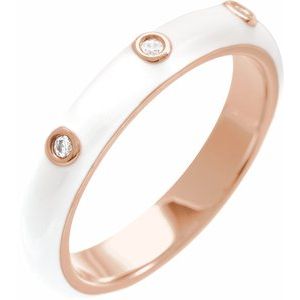 Ladies Natural Diamond White Enamel Ring (I1, G-H) — 14K Rose Gold