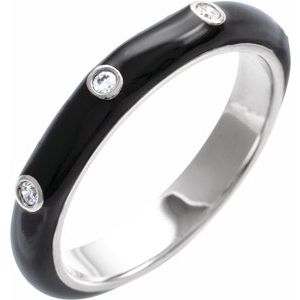Ladies Natural Diamond Black Enamel Ring (I1, G-H) — 14K White Gold