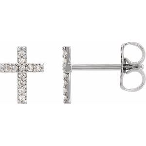 Ladies Natural Diamond Cross Earrings — Sterling Silver